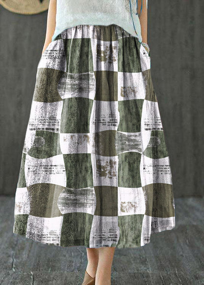 Style Gray Geometry Patchwork a Line Skirts Ramie