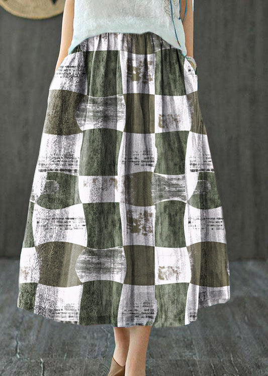 Style Gray Geometry Patchwork a Line Skirts Ramie
