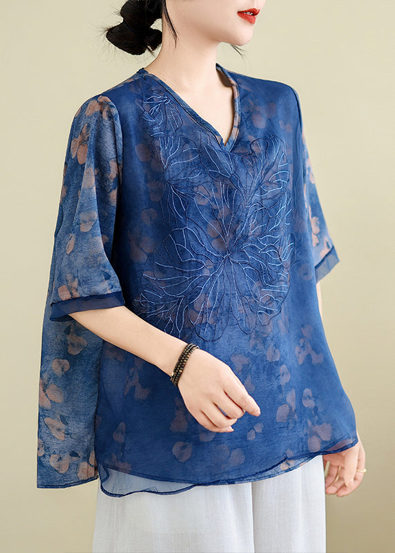 Blue Embroidered T Shirts Summer