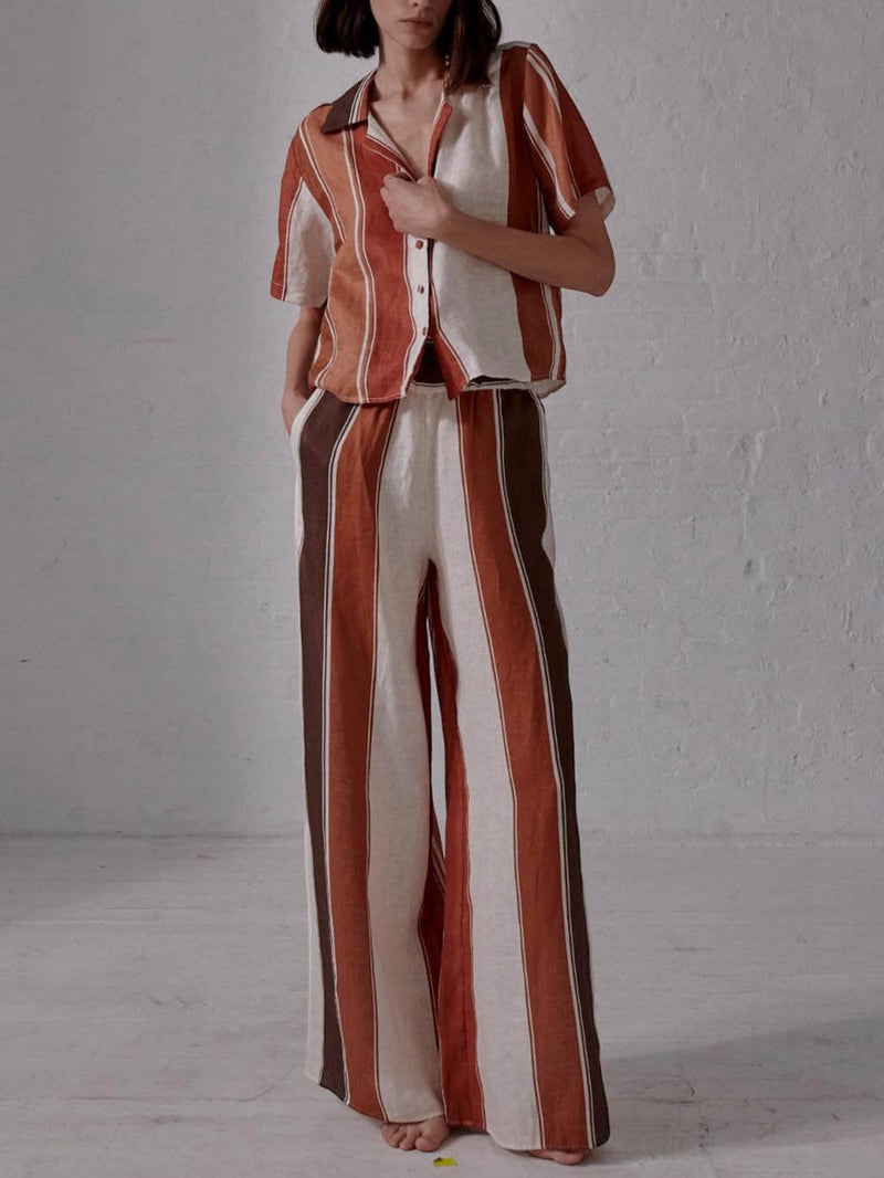 Striped Print Loose Wide Pocket Wide-leg Pants