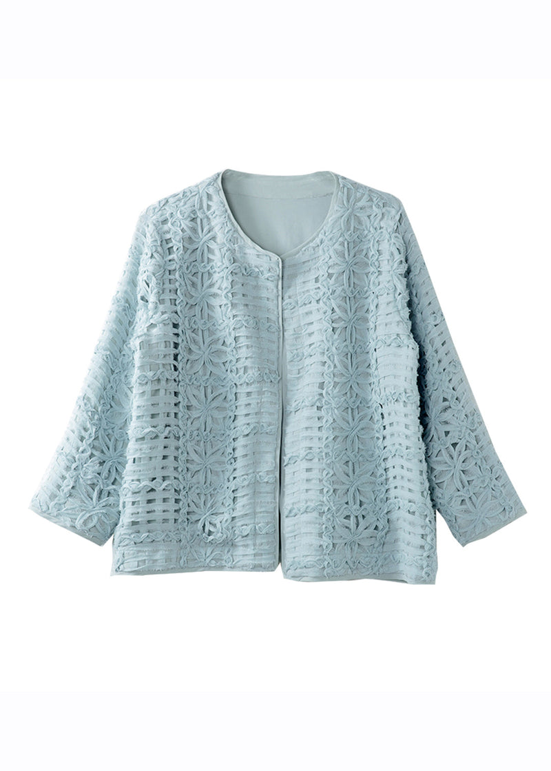 Blue Lace Patchwork Hollow Out Cardigans Long Sleeve