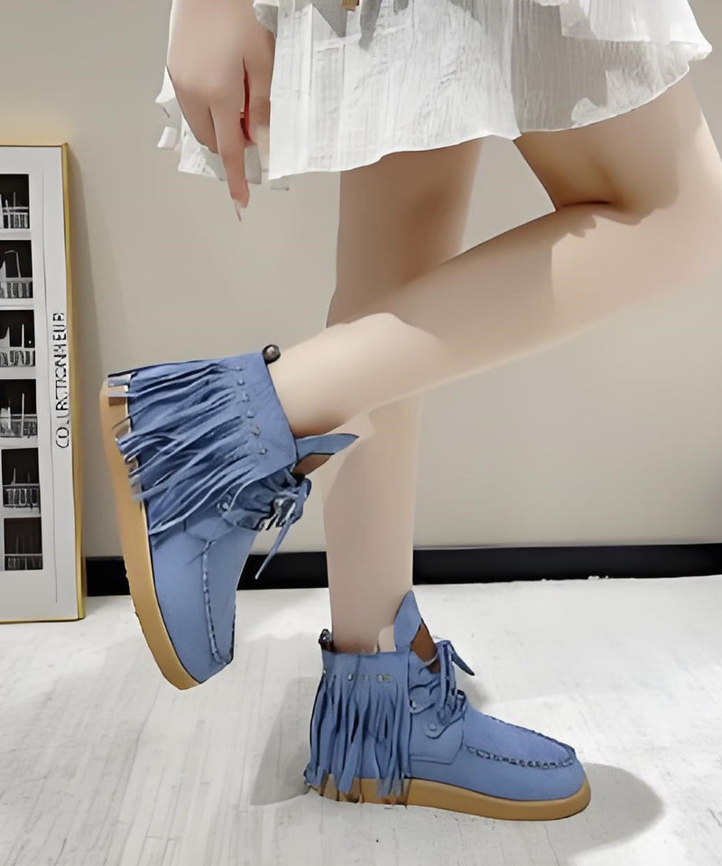 European and American Style Brown Tassel Lace Up Splicing Boots