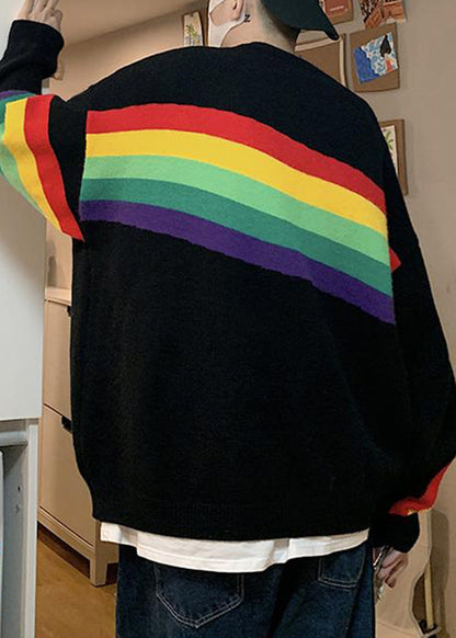 New Black Striped Cozy Knit Sweaters Winter