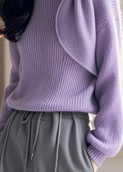 Purple O Neck Bow Knitted Sweaters Spring