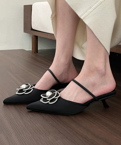 Black High Heel Splicing Slide Sandals Pointed Toe