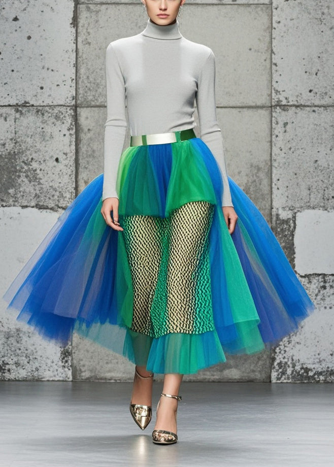 Colorblock Hollow Out Patchwork Tulle Skirts Summer