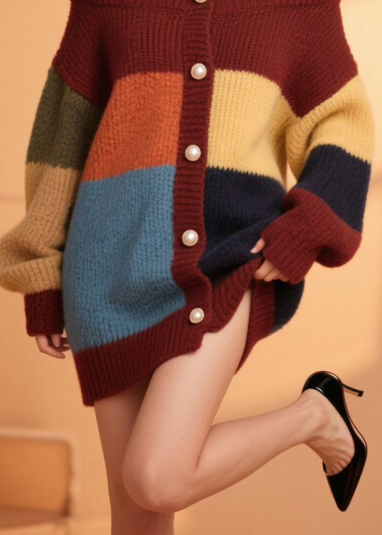 Colorblock Button Knit Cardigans Fall