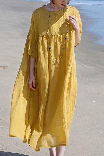 Summer Simple Pleated Dress 3/4 Sleeve Dress