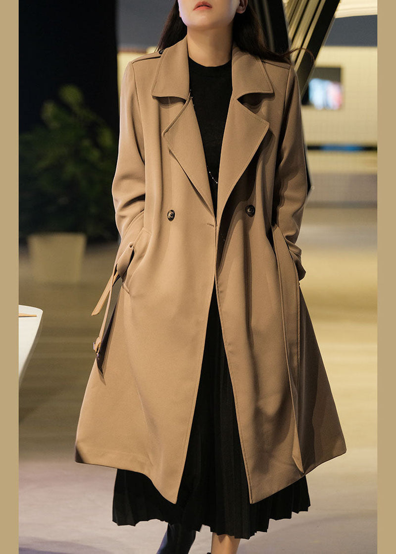 Khaki Spandex Trench Coats Two Piece Set Clothing Double Breast Fall