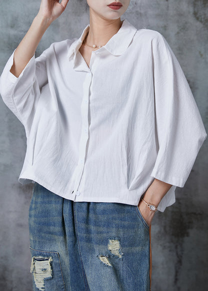 White Oversized Cotton Blouse Top Bracelet Sleeve
