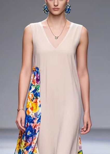 Apricot Asymmetrical Patchwork Chiffon Maxi Dresses Summer