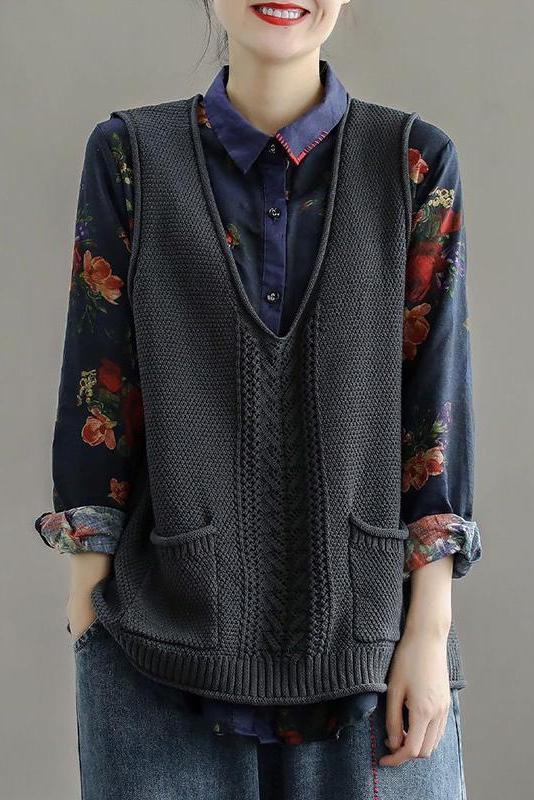 Pocket Knitted Hollow Sweater Vest