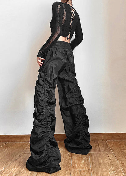 Style Black Cinched High Waisted Pants Summer
