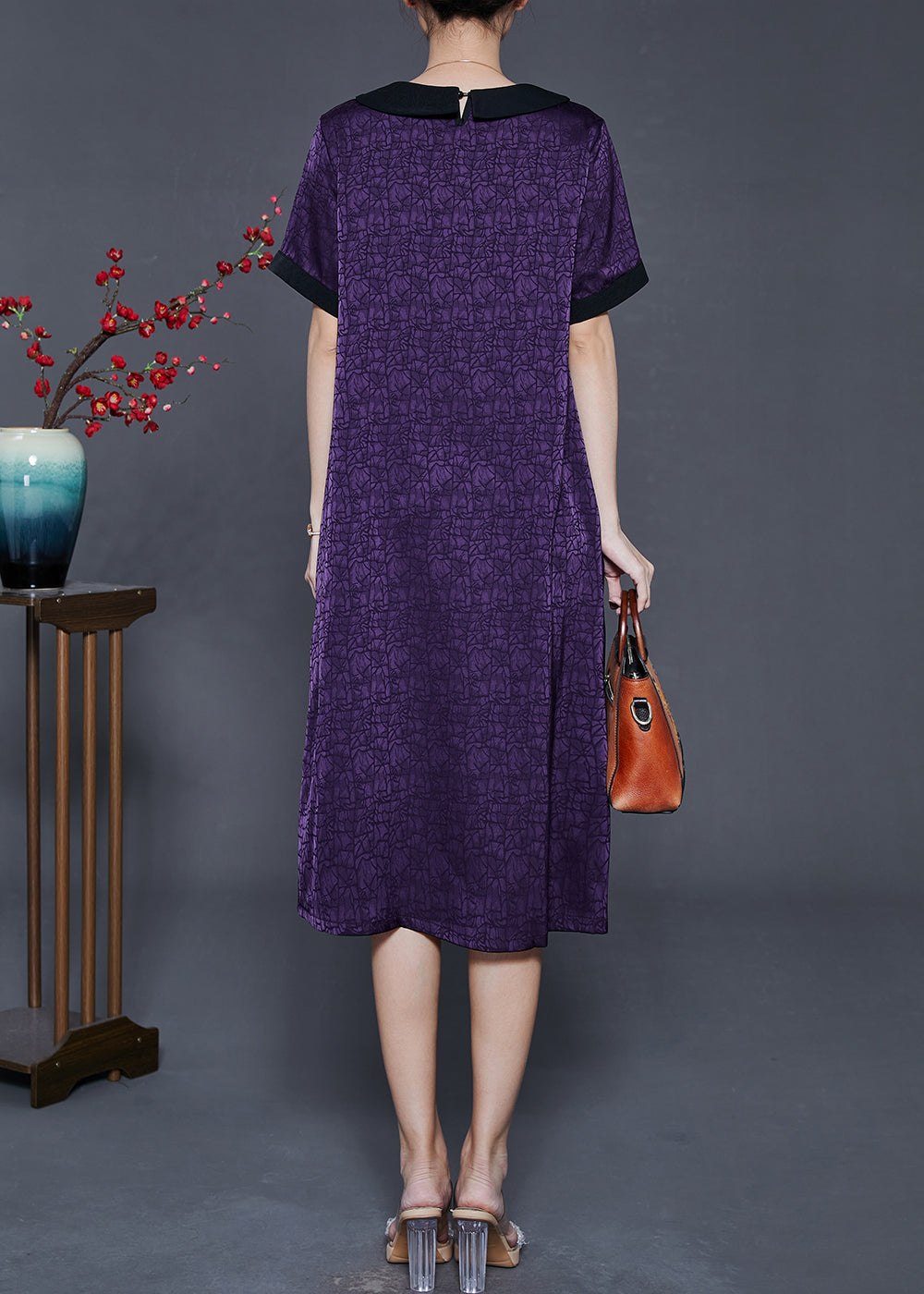 Dull Purple Wrinkled Silk Long Dress Summer