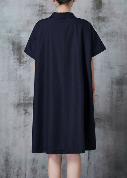 Simple Black Oversized Go Print Cotton Shirt Dress Fall