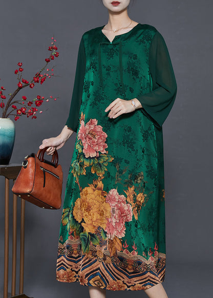Green Silk Holiday Dress Tasseled Chinese Button Summer