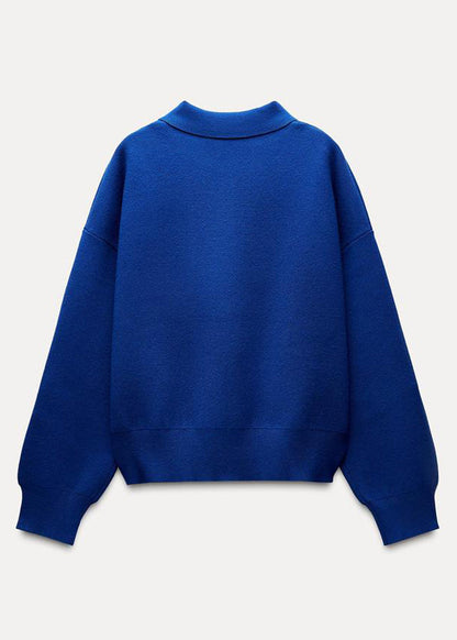 Simple Blue Peter Pan Collar Button Cotton Sweatshirt Fall