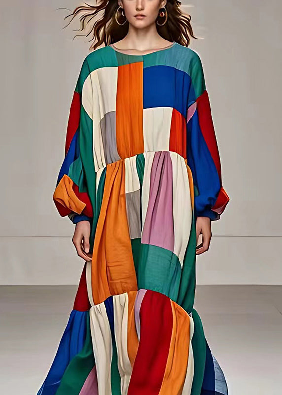 Multicolour Asymmetrical Patchwork Cotton Fishtail Dresses Fall