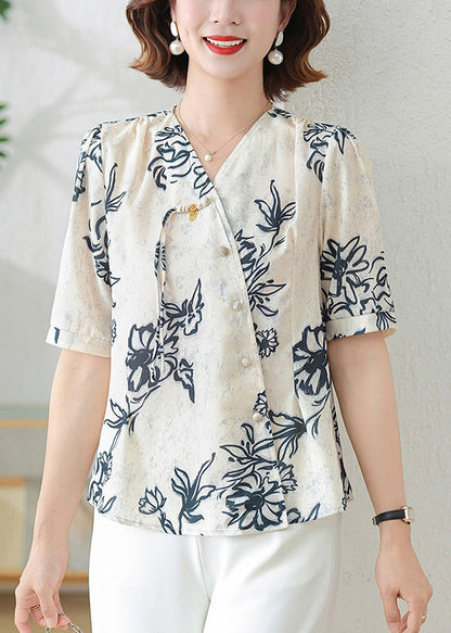 Black Tasseled Print Silk Shirts Summer