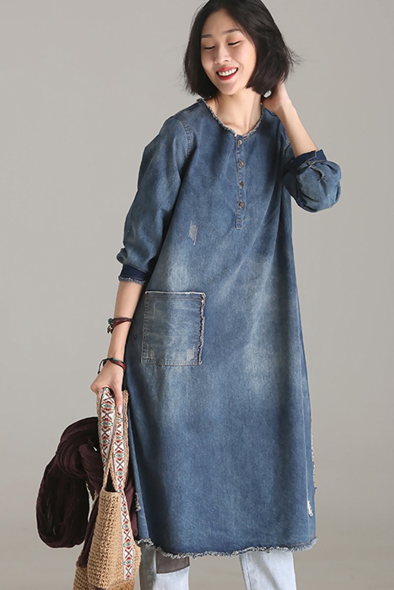 Blue Denim Dresses Fall Outfits