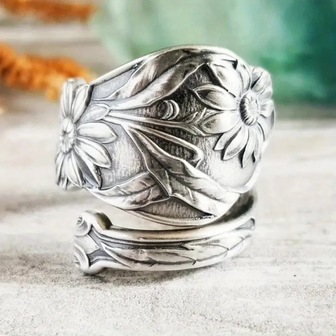 Silver Flower Open Ring