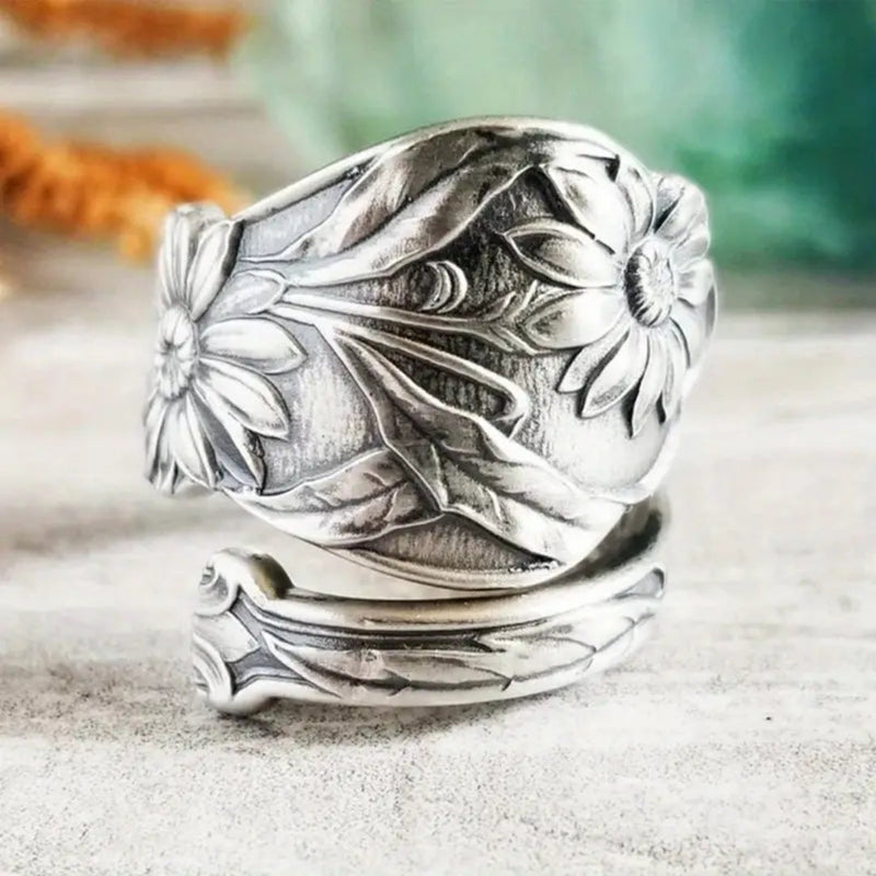 Silver Flower Open Ring