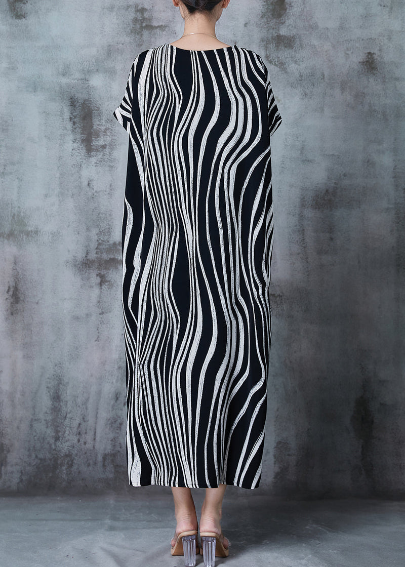 Black Oversized Striped Chiffon Dress Summer