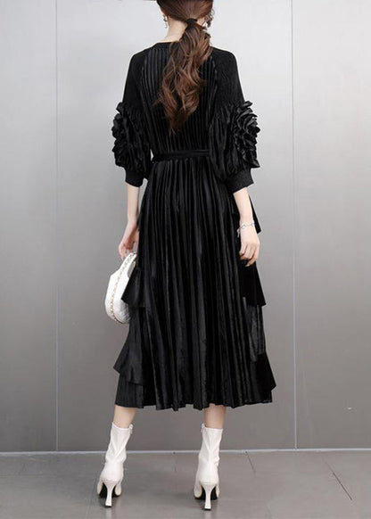 Boutique Mulberry O-neck Tie Waist Maxi Dresses Bracelet Sleeve