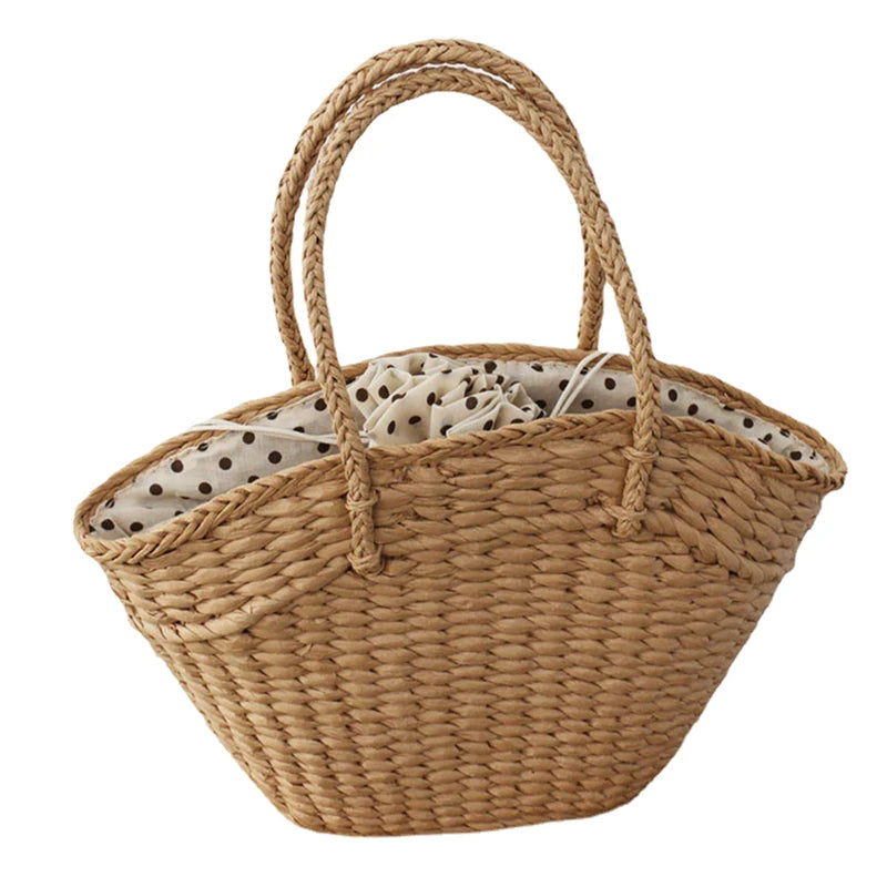 Summer New Straw Woven Braided Top Handle Travel Shopping Bucket Simple Large Handbags