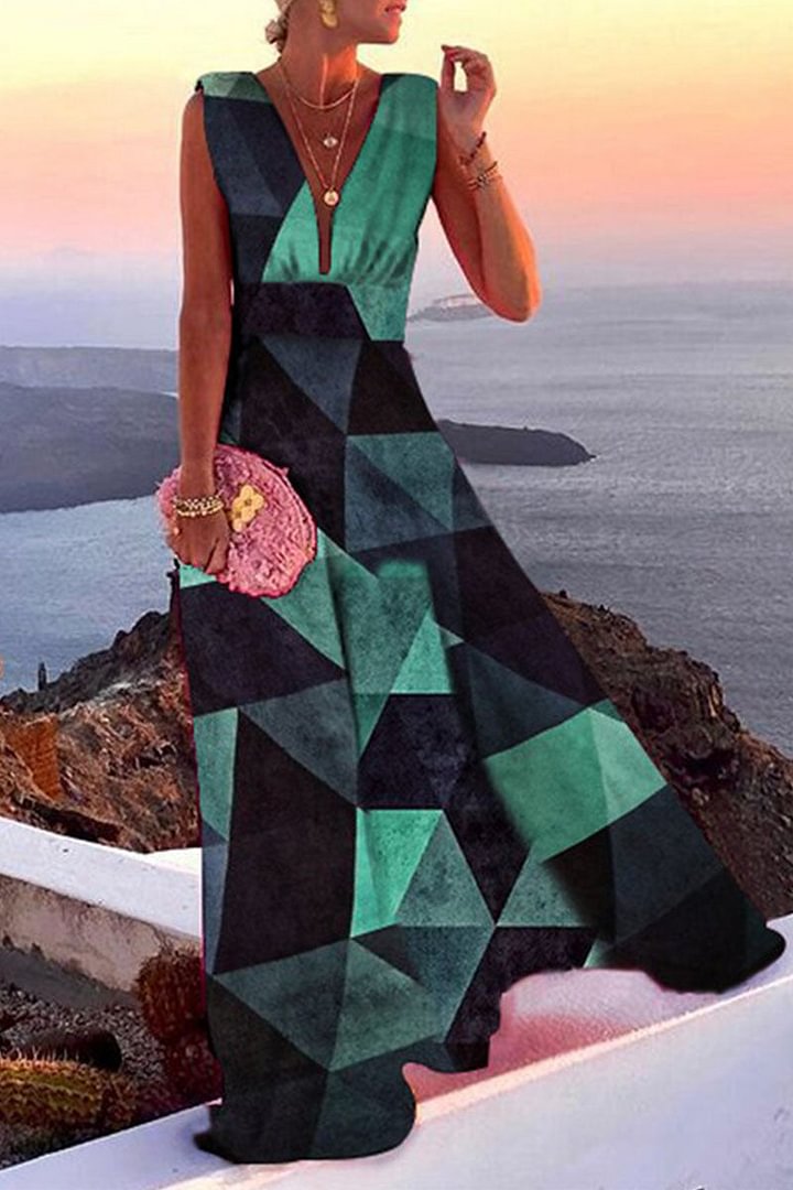 Simplicity Print Split Joint V Neck a Line Dresses