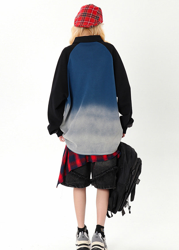 Gradient Color Oversized Patchwork Cotton Sweatshirt Spring