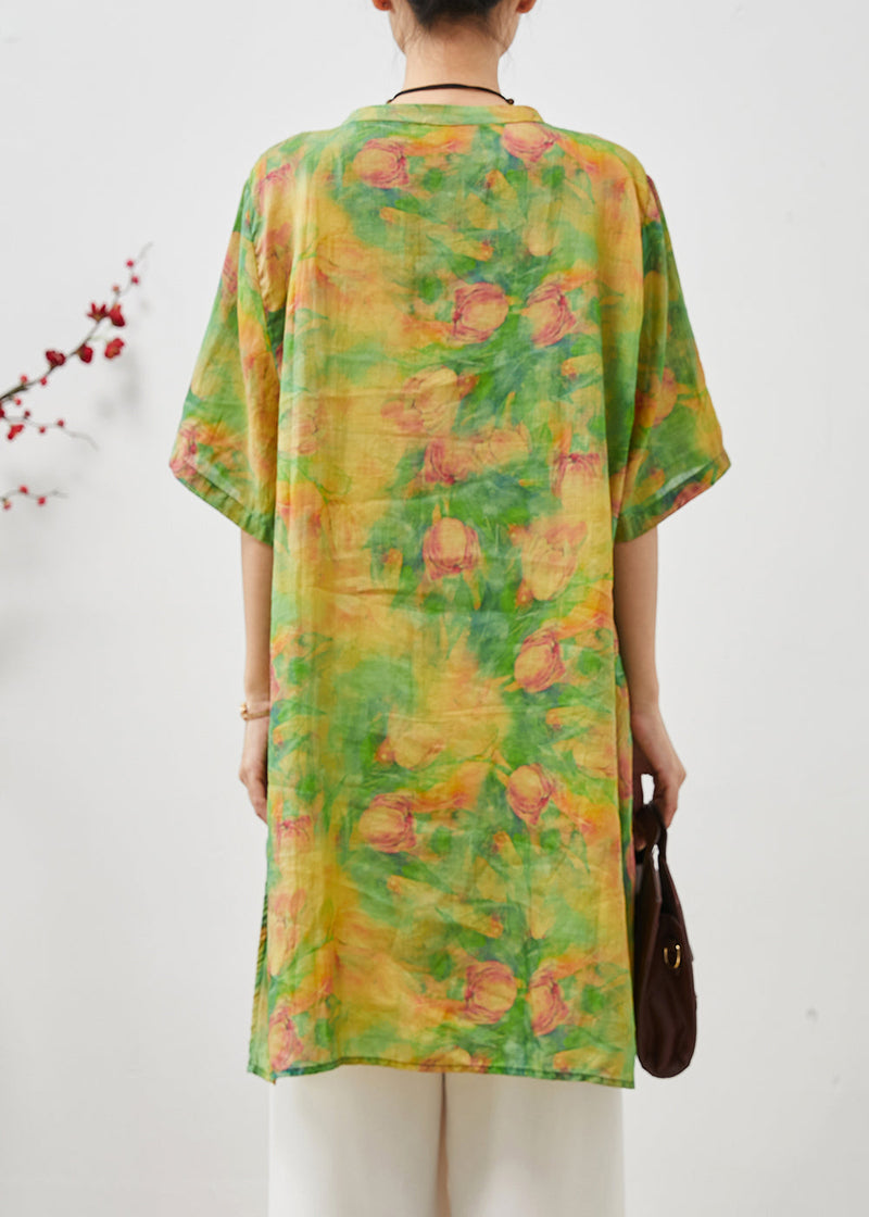 Green Tie Dye Linen Oriental Dress Summer