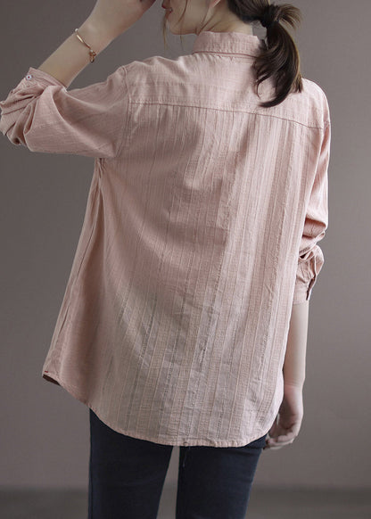 Pink Peter Pan Collar Cotton Shirt Long Sleeve