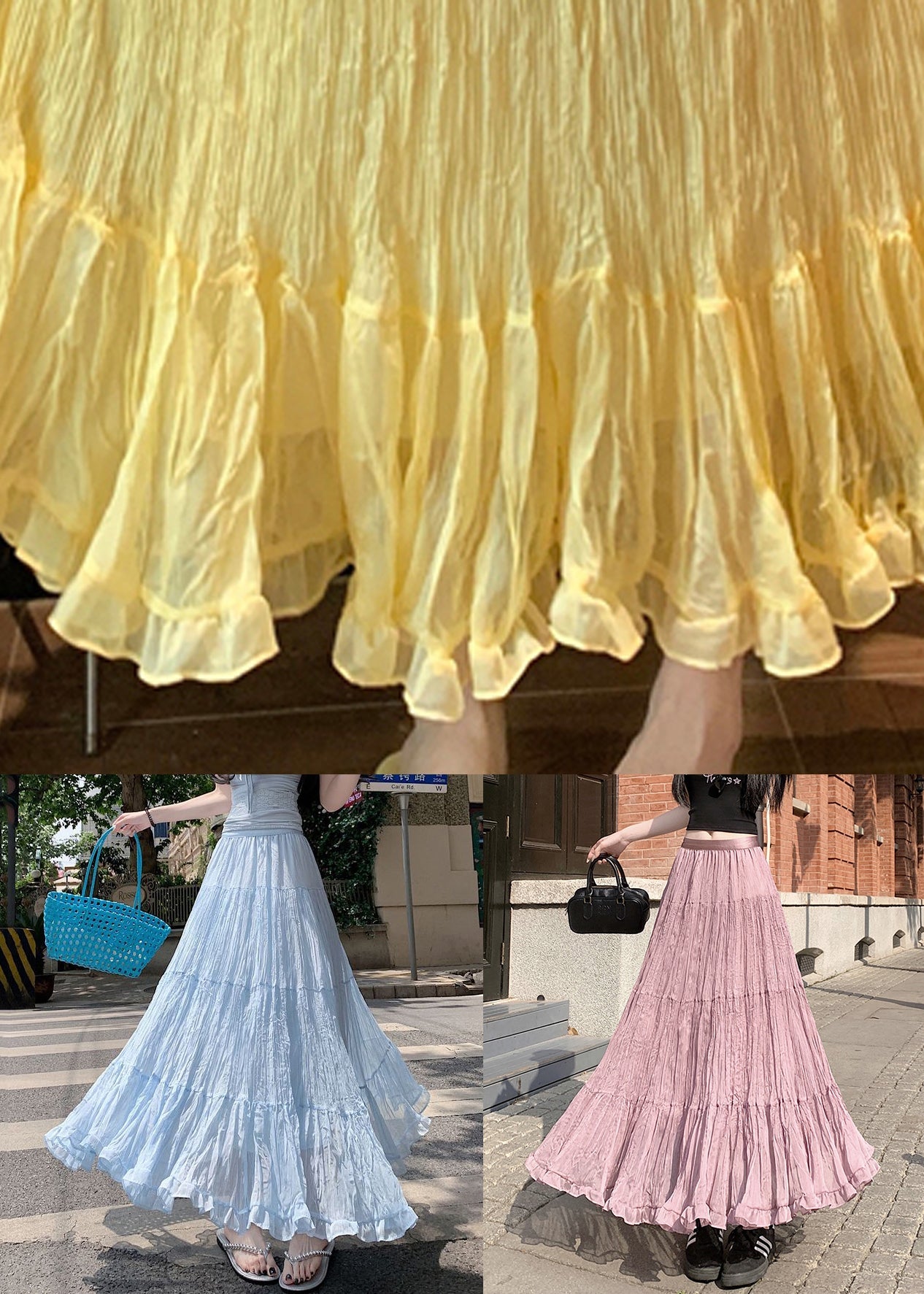 New Yellow Wrinkled Tulle Skirts Summer