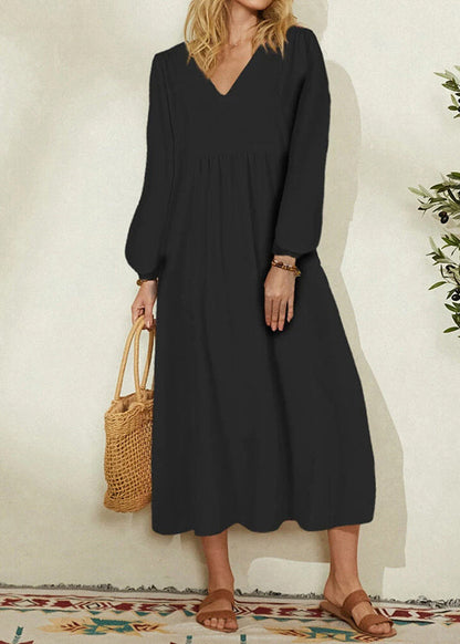 Orange Cotton Linen Loose Balloon Sleeve Dress