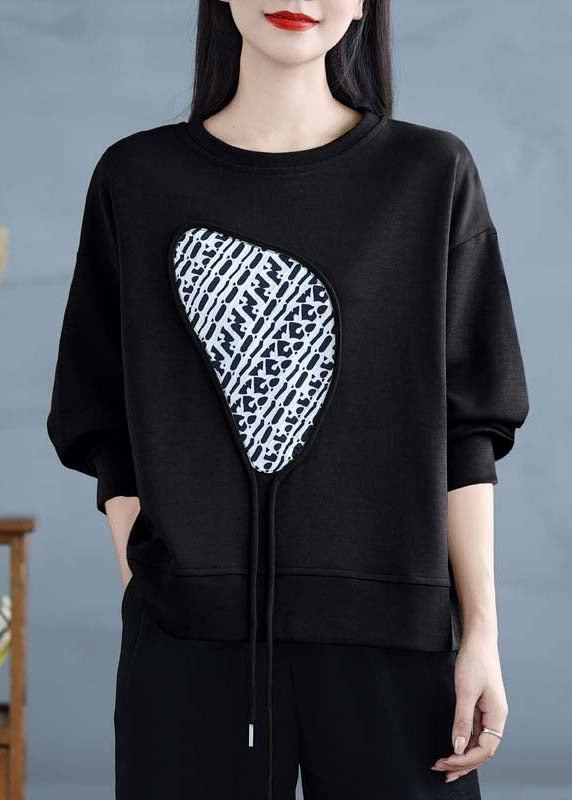 Black Tasseled Cotton Sweatshirts Top Spring