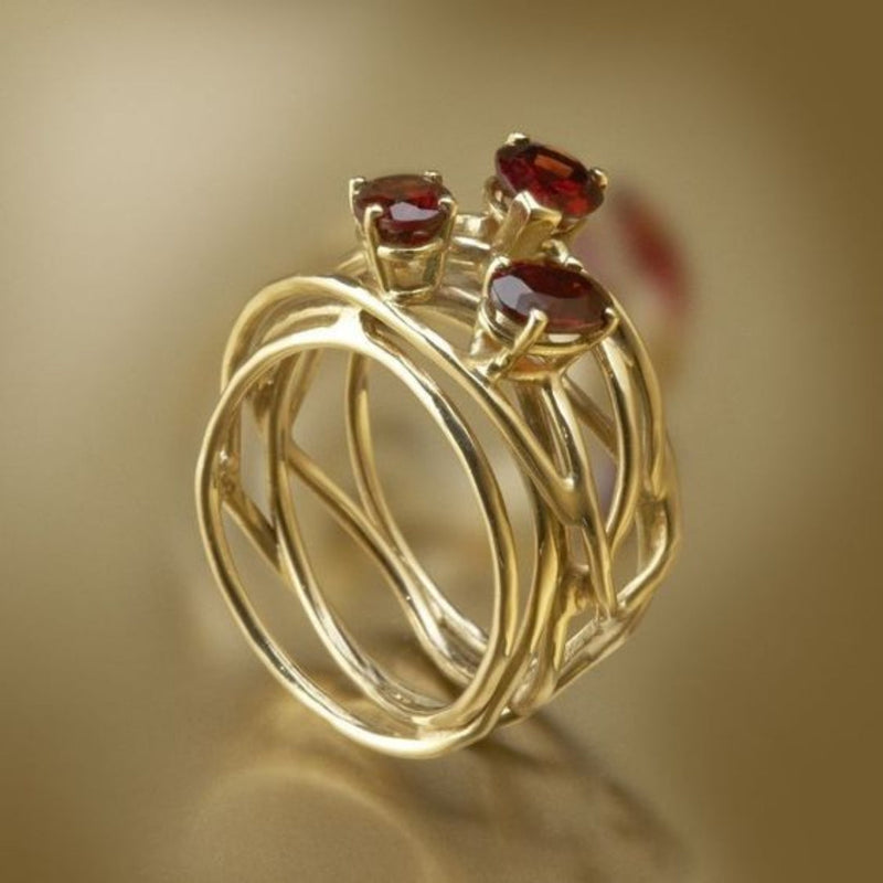 Red Zirconia Golden Thin Ring