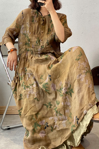 Summer Print Dress Ramie Maxi Dress