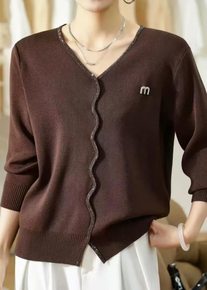 Warm Red V Neck Knit Sweaters Fall