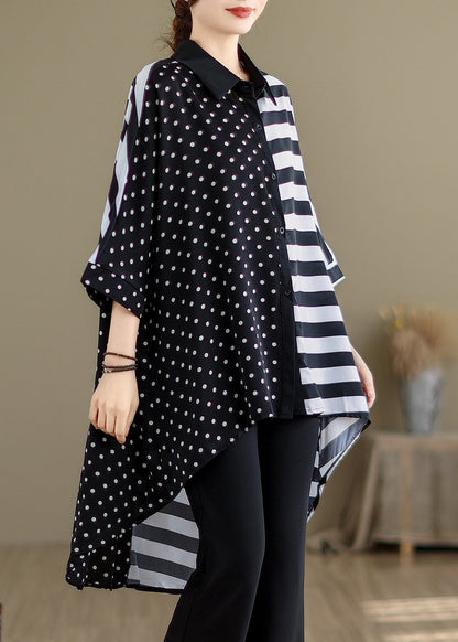 Black Peter Pan Collar Low High Design Cotton Shirt Summer