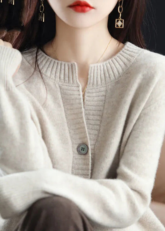 White O-neck Button Woolen Knit Coat Outwear Winter