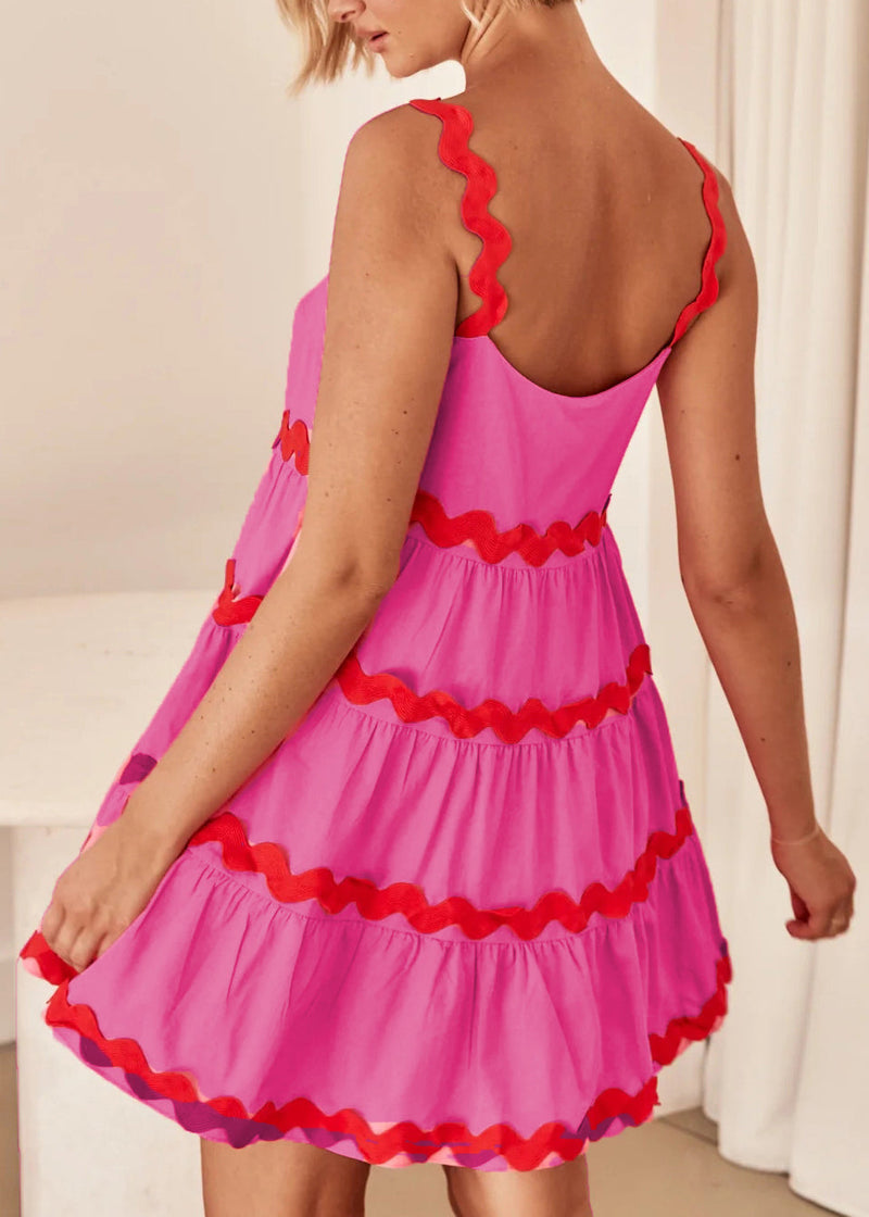 Rose Patchwork Cotton Short Spaghetti Strap Dress Summer