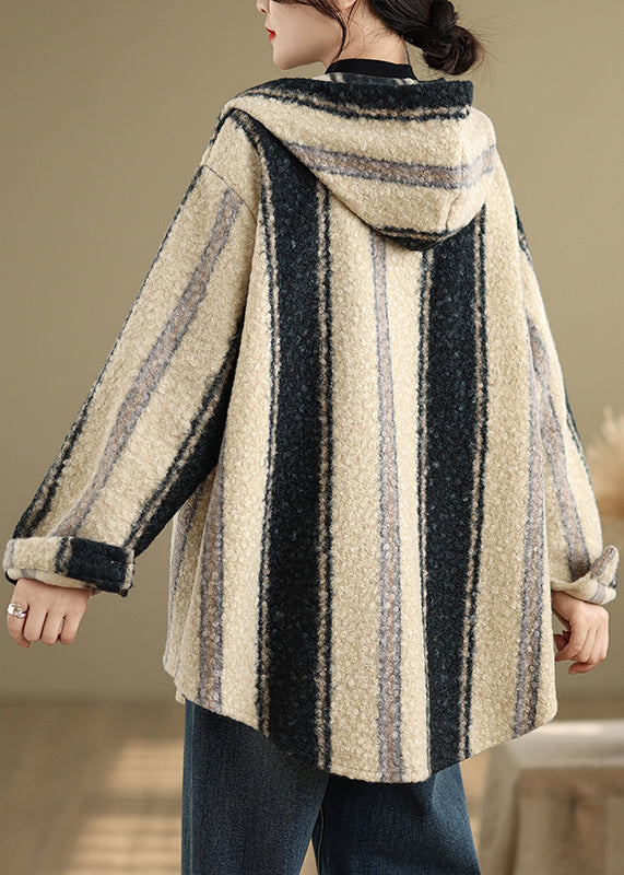 Striped Woolen Hoodie Coat Spring