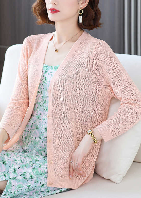 Blue V Neck Ice Silk Knit Loose Coat Fall