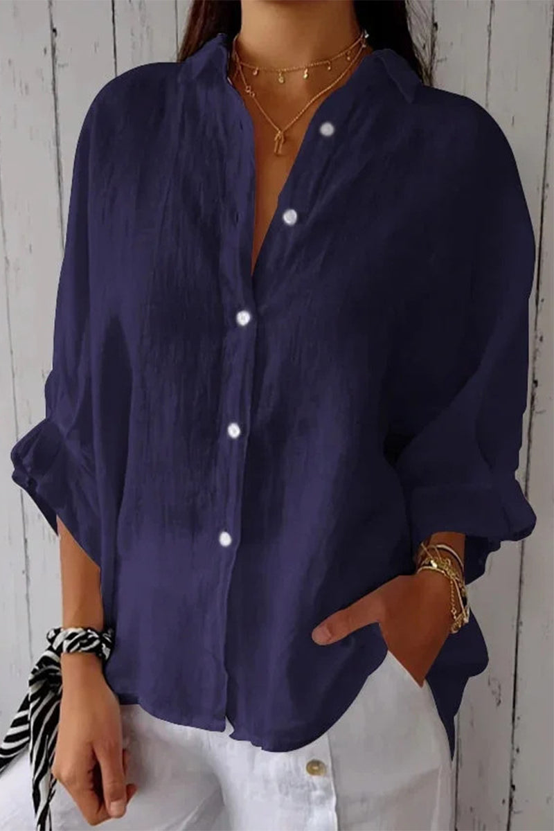 Frenulum Buttons Slit Turndown Collar Tops