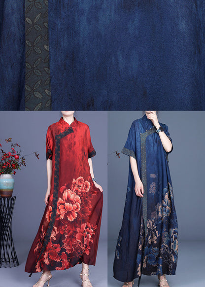Blue Print Silk Dresses Half Sleeve