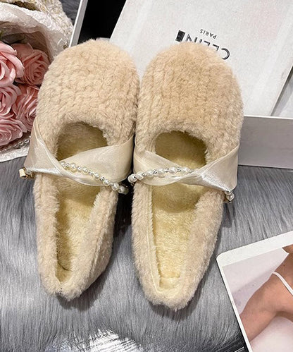 French Apricot Fuzzy Fur Splicing Flat Shoes for