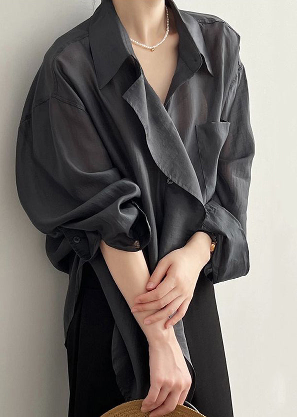 Modern Green Peter Pan Collar Patchwork Button Shirts Fall