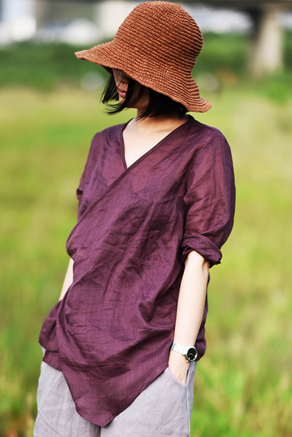 Fall New Retro Lace-up Cotton Linen Shirt