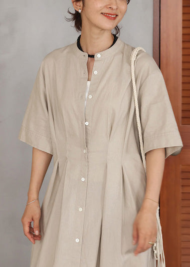 Beige Oversized Linen Holiday Dress Summer